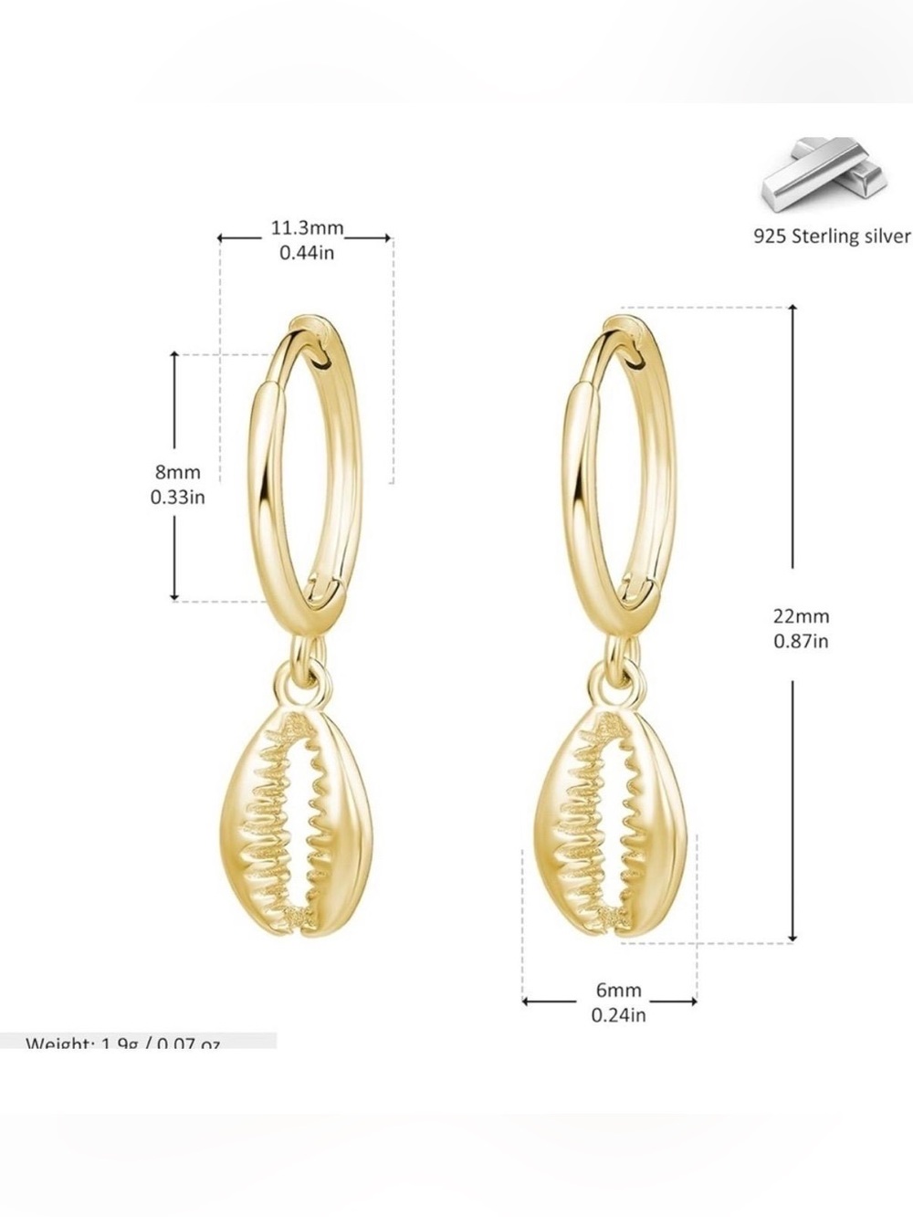 Gold Cowrie Hoop Earrings - Picture 3 of 5